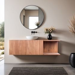 Meuble vasque suspendu teck massif 2 portes 120cm SUSANE