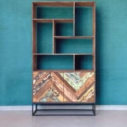 Bibliothèque bois et métal 100cm RITA 2 portes Kayu Intérieur