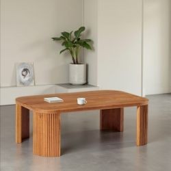 Table basse arrondie bois de chêne huilé rétro 115cm WINTON Casita