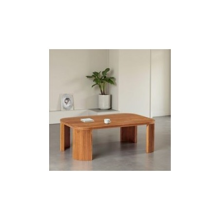 Table basse arrondie bois de chêne huilé rétro 115cm WINTON Casita