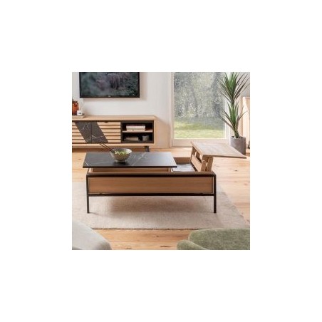 Table basse modulable chêne massif blanchi 120cm Casita STORIA