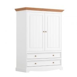 Petite armoire blanche  en bois de pin massif 108cm BIANCA 2 tiroirs