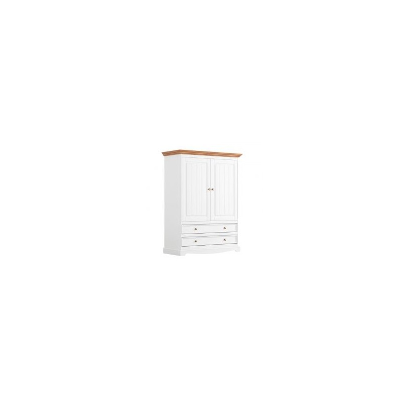 Petite armoire blanche  en bois de pin massif 108cm BIANCA 2 tiroirs
