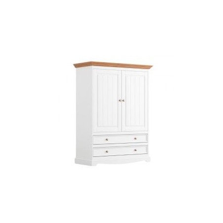 Petite armoire blanche  en bois de pin massif 108cm BIANCA 2 tiroirs