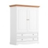 Petite armoire blanche  en bois de pin massif 108cm BIANCA 2 tiroirs