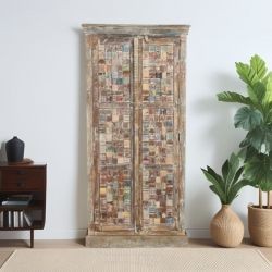 Armoire en bois recyclé coloré blanchi 85cm LILA