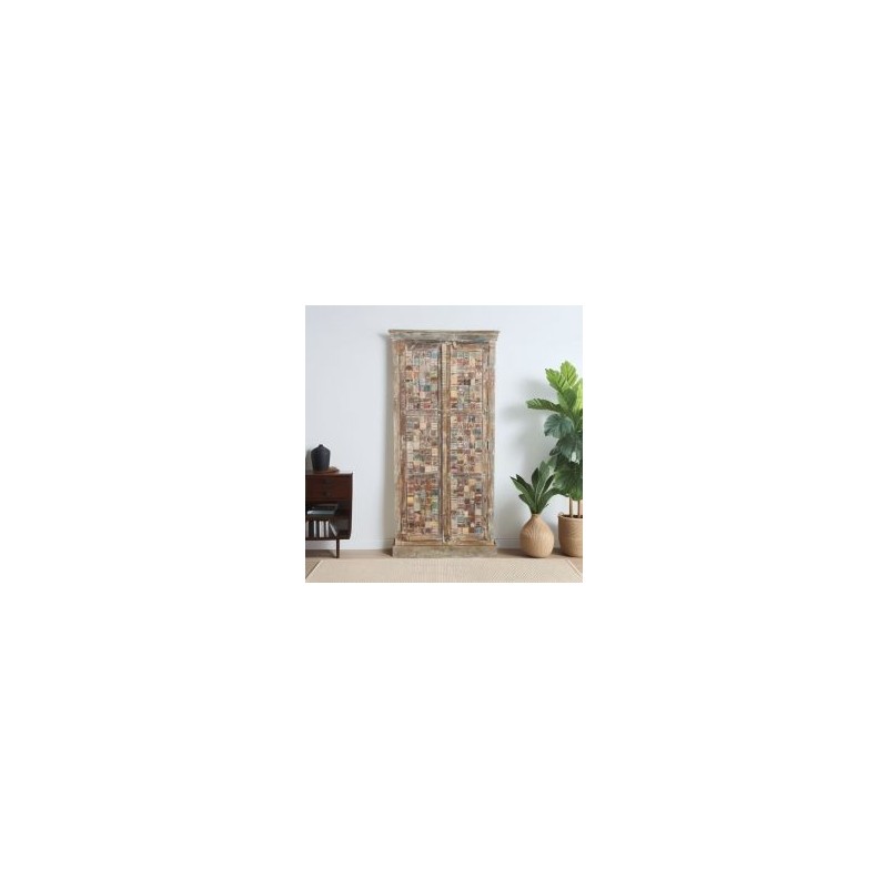 Armoire en bois recyclé coloré blanchi 85cm LILA