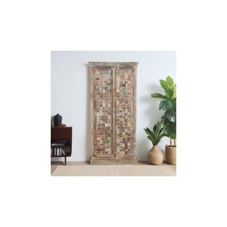Armoire en bois recyclé coloré blanchi 85cm LILA