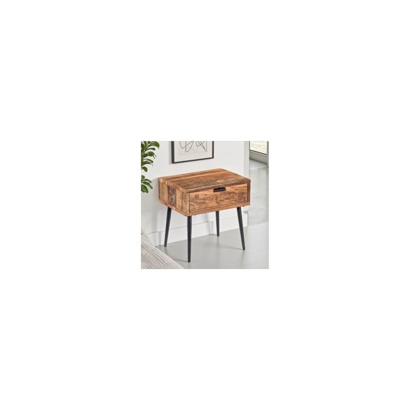 Chevet de lit industriel en bois recyclé MELISSA 45cm 1 tiroir