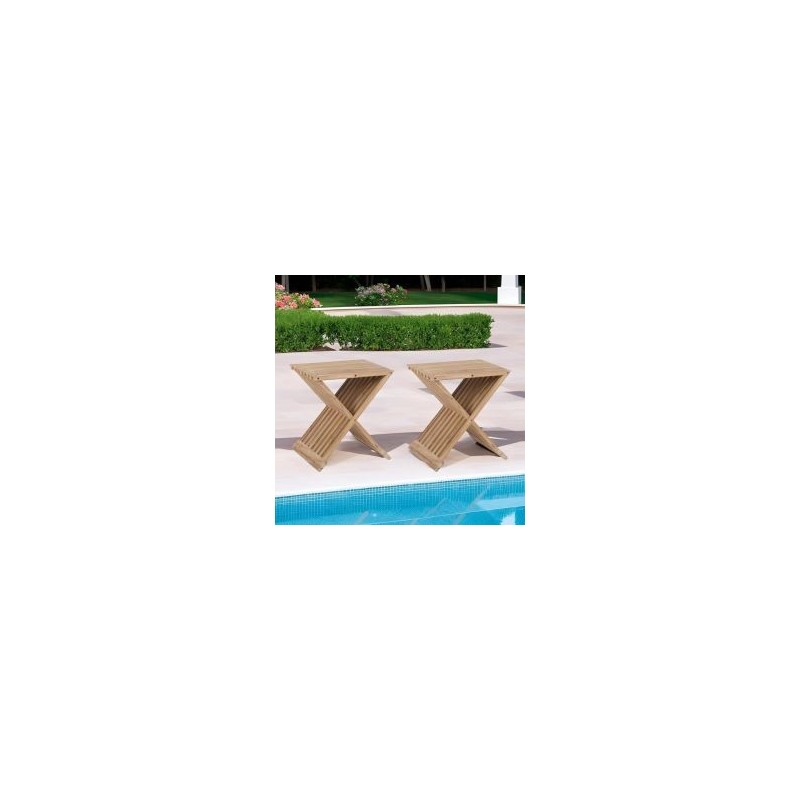 Lot de 2 tabourets pliants teck massif GARDEN