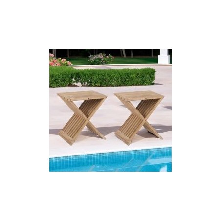 Lot de 2 tabourets pliants teck massif GARDEN