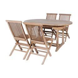 Salon de jardin teck massif ovale 150/200cm 4 chaises pliantes GARDEN