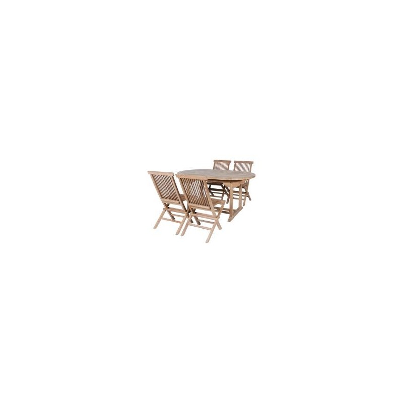 Salon de jardin teck massif ovale 150/200cm 4 chaises pliantes GARDEN