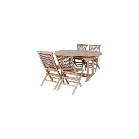 Salon de jardin teck massif ovale 150/200cm 4 chaises pliantes GARDEN