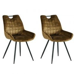 2 Chaises velours vert kaki Dina avec pieds métal et et poignée Casita