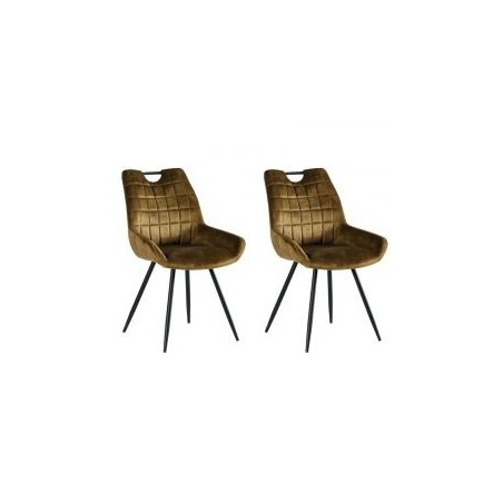 2 Chaises velours vert kaki Dina avec pieds métal et et poignée Casita