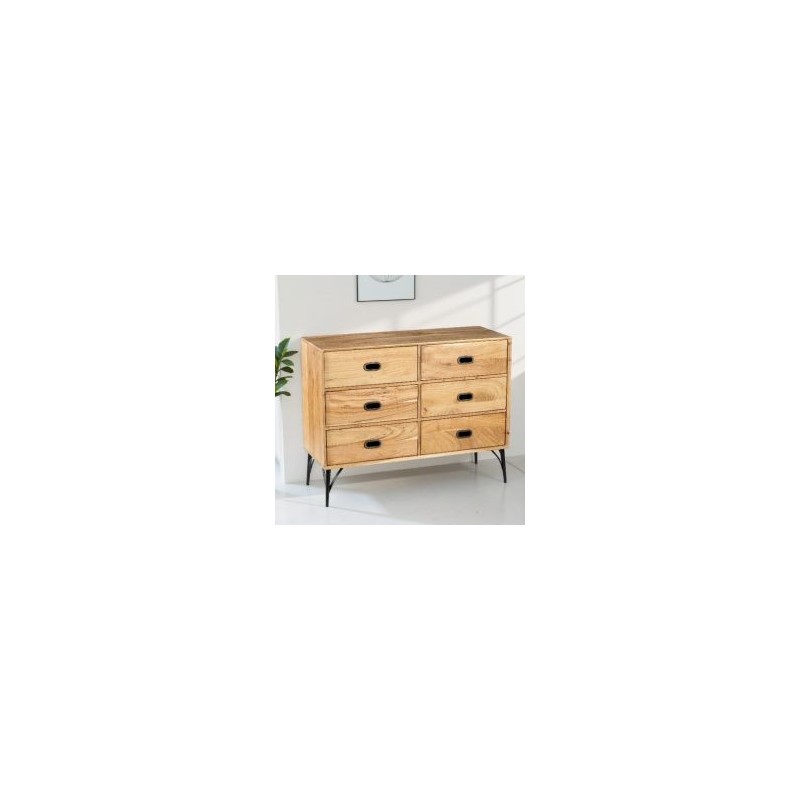 Commode 6 tiroirs en bois clair industriel SERENA 110cm