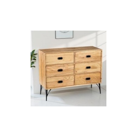 Commode 6 tiroirs en bois clair industriel SERENA 110cm