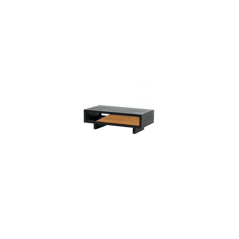 Table basse bois noire pin et chêne rectangulaire 120cm Flix Casita