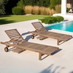 Lot de 2 bains de soleil en teck massif GARDEN 202cm