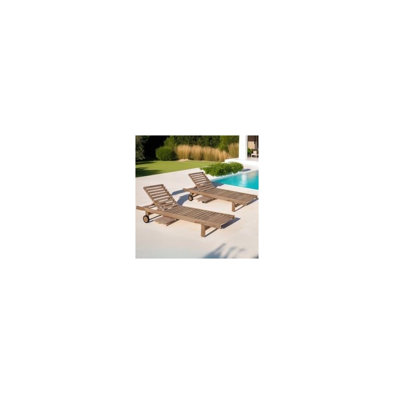 Lot de 2 bains de soleil en teck massif GARDEN 202cm
