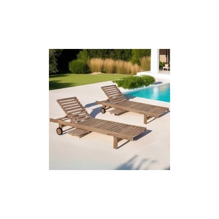 Lot de 2 bains de soleil en teck massif GARDEN 202cm