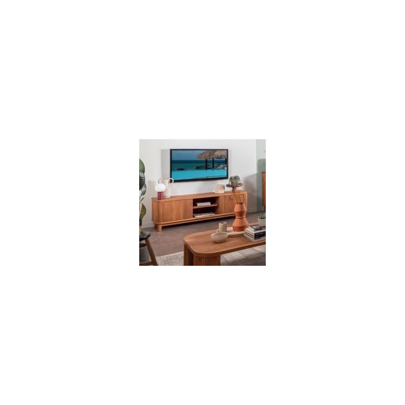 Meuble tv arrondi bois de chêne huilé rétro 150cm WINTON Casita