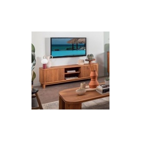 Meuble tv arrondi bois de chêne huilé rétro 150cm WINTON Casita