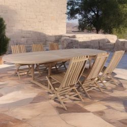Table de jardin en teck extensible ovale 10 à 16 personnes 220/260/300cm