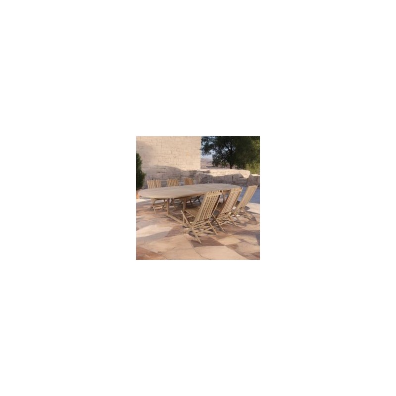 Table de jardin en teck extensible ovale 10 à 16 personnes 220/260/300cm