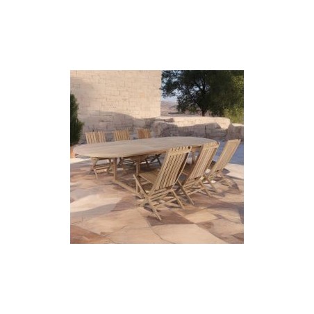 Table de jardin en teck extensible ovale 10 à 16 personnes 220/260/300cm