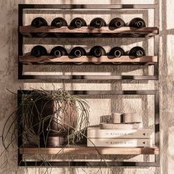 Étagères murales et étagère à vin teck et métal Shelfmate 65cm
