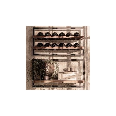 Étagères murales et étagère à vin teck et métal Shelfmate 65cm