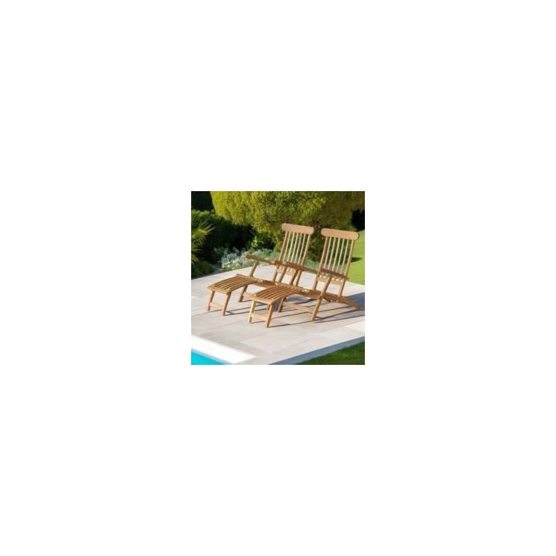 Lot de 2 steamers pliants en teck massif GARDEN 150cm