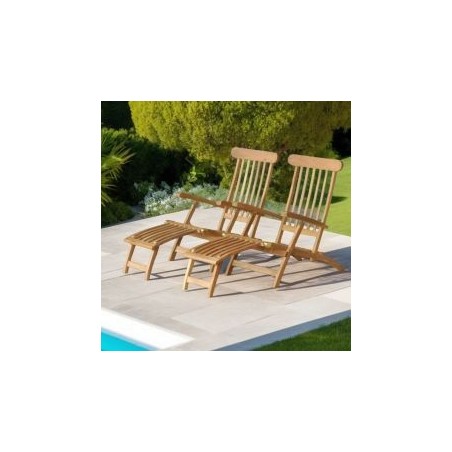 Lot de 2 steamers pliants en teck massif GARDEN 150cm