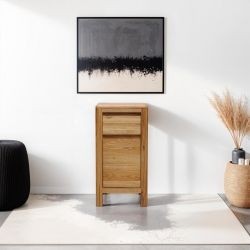 Table de chevet chêne massif avec tiroir et porte pour rangement 30cm JONAS