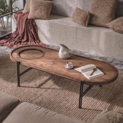 Table basse ovale teck recyclé 140cm d-bodhi COCO plateau amovible