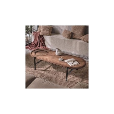 Table basse ovale teck recyclé 140cm d-bodhi COCO plateau amovible
