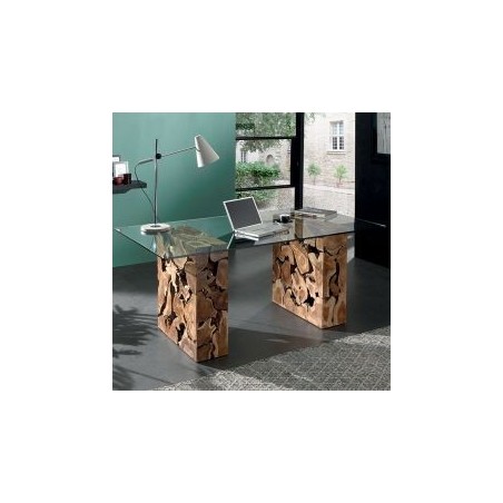 Bureau teck et verre 190cm Foret Casita FORETA 12