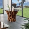 Table ronde morceaux racine teck et verre 130cm Casita DATA52