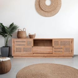 Meuble tv bois teck et rotin 160cm COLONIAL
