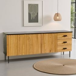 Buffet noir et bois moderne frêne et métal 212cm SYDNEY Casita