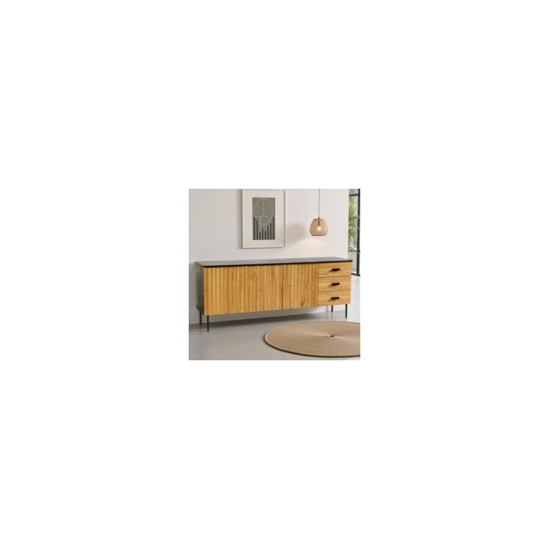 Buffet noir et bois moderne frêne et métal 212cm SYDNEY Casita