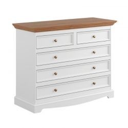Commode blanche en bois de pin massif 112cm BIANCA 5 tiroirs