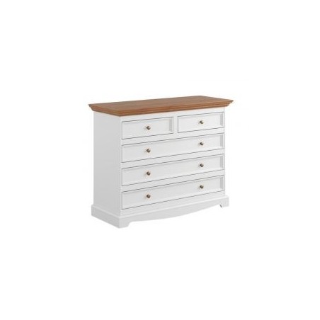 Commode blanche en bois de pin massif 112cm BIANCA 5 tiroirs