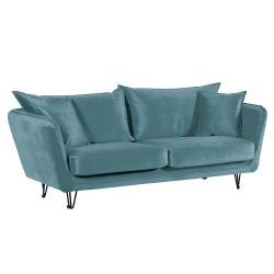 Canapé 3 places velours bleu pieds métal 204cm Casita HASTING