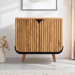 Buffet 2 portes noir et bois acacia 100cm ROSA Kayu Intérieur