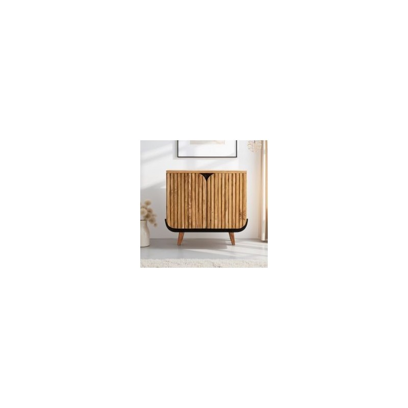 Buffet 2 portes noir et bois acacia 100cm ROSA Kayu Intérieur