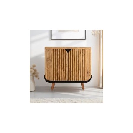 Buffet 2 portes noir et bois acacia 100cm ROSA Kayu Intérieur