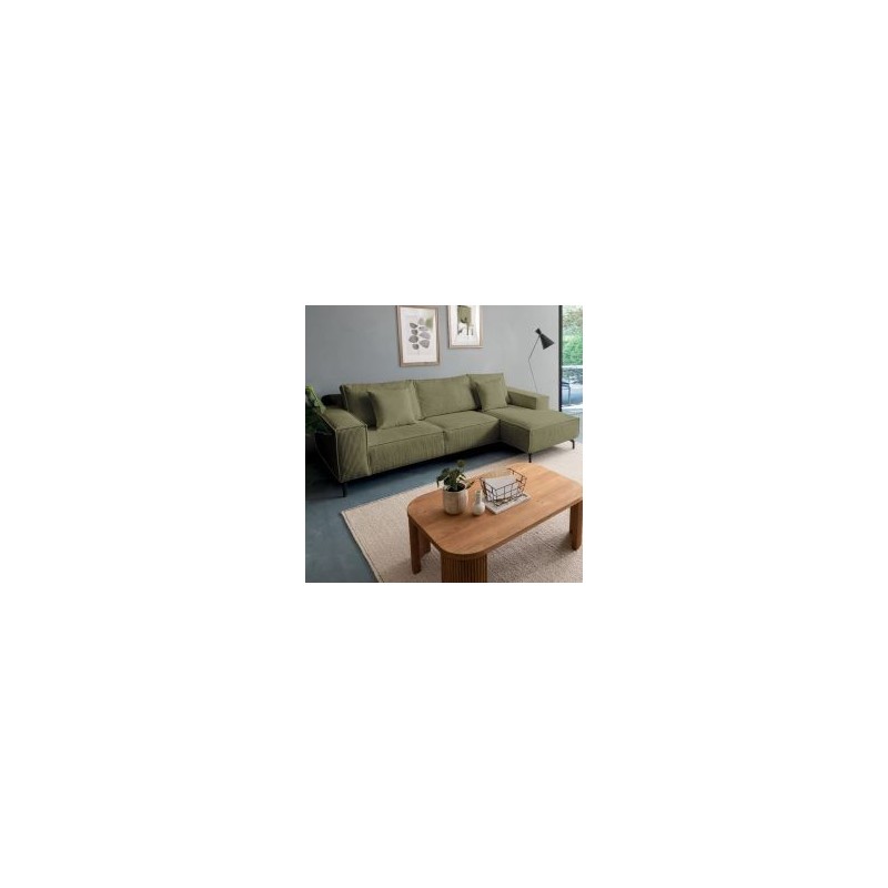 Canapé d'angle velours côtelé kaki 278cm PUEBLO Casita retour droit